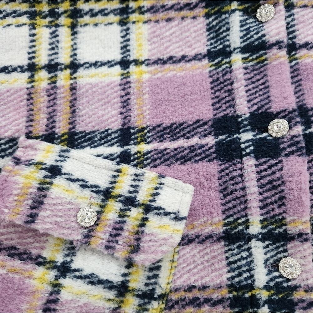 Zara Lavender Plaid Jeweled Oversized Shacket M - Picture 4 of 11